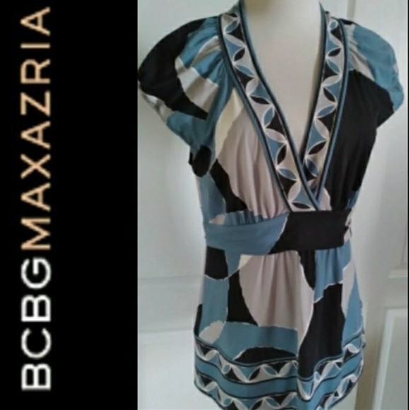 BCBGMAXAZRIA PEASANT BLOUSE EMPIRE WAIST CAP SLEEVE MEDIUM WOMENS MEDIUM - Picture 1 of 3